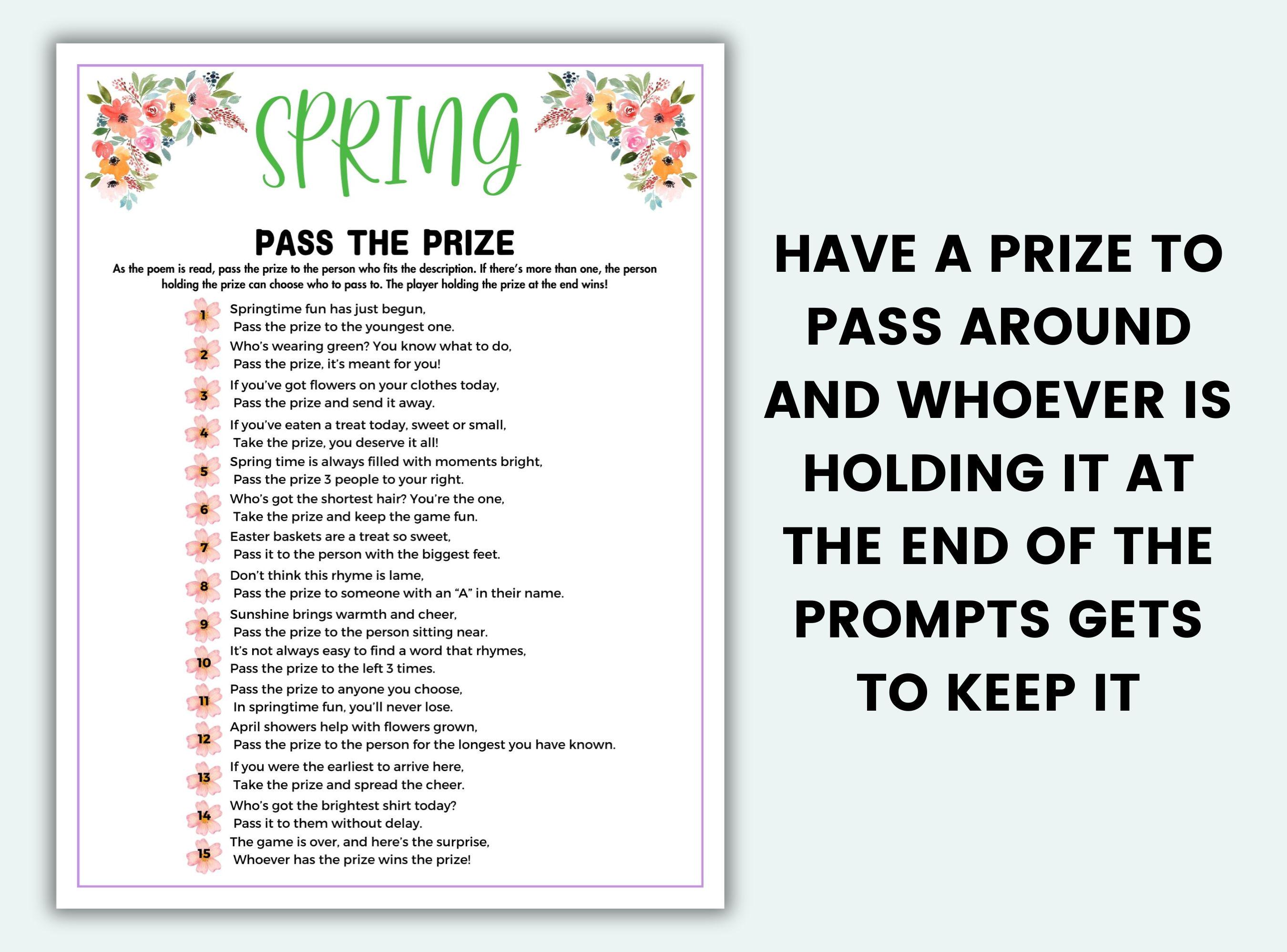 Spring Pass Spring Pass the Prize Spring Game Printable Spring Party Games Spring ...