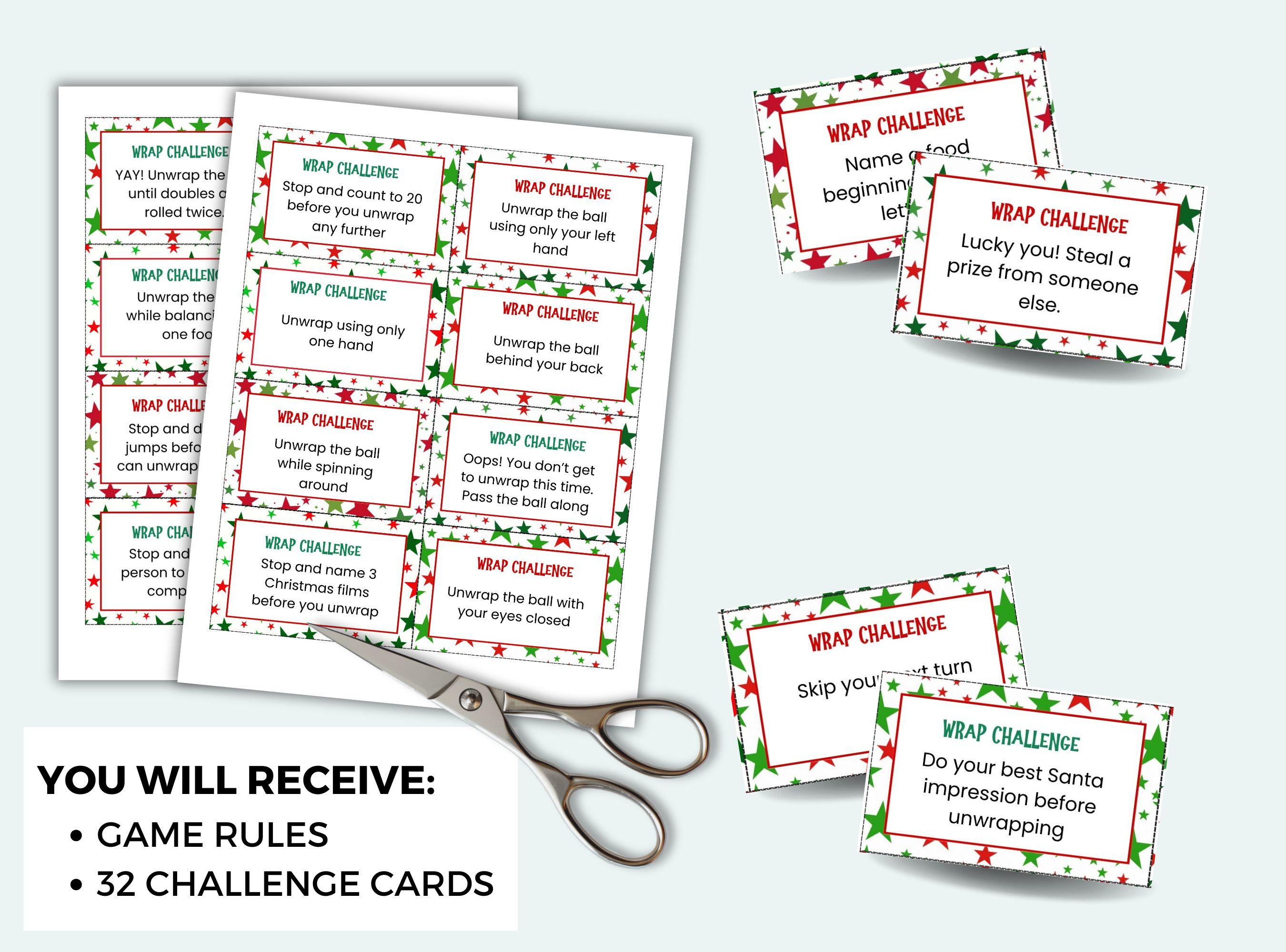 Saran Wrap Game Printable Plastic Wrap Ball Cards Christmas Saran Wrap Ball Challenge Cards ...