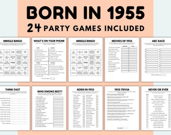70th Birthday Games Printable Born In 1955 Games Born In 1955 Birthday Games 70th Birthday Game Bundle 70th Birthday Party Games 1955 Trivia