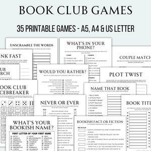 Book Club Games Printable Book Club Icebreakers Book Club Activity Book Club Discussion Book Club Meeting Reading Group Games Book Party