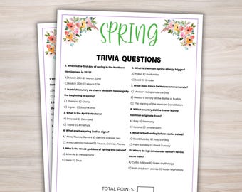 Spring Trivia Game Printable Spring Game Spring Party Game Spring Quiz Questions Spring Party Idea Spring Family Game Office Party Games