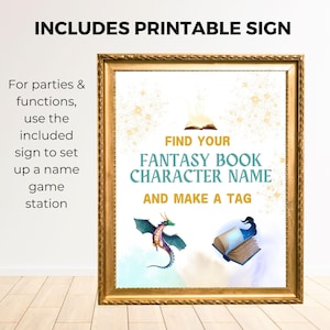 What's Your Fantasy Book Character Name Party Game Printable Fantasy