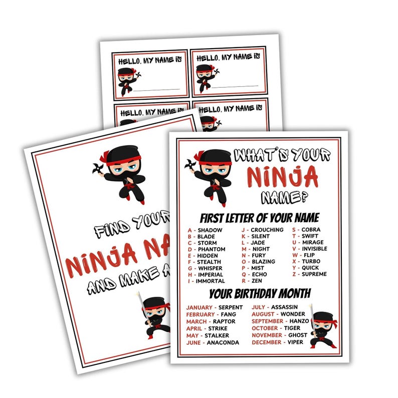 What's Your Ninja Name Party Game Printable Ninja Party Game Ninja Name ...