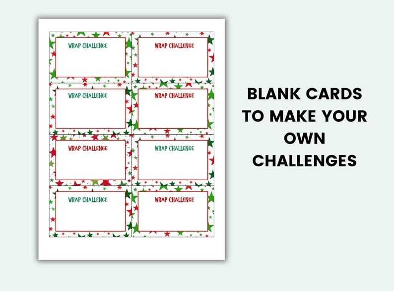 Saran Wrap Game Printable Plastic Wrap Ball Cards Christmas Saran Wrap Ball Challenge Cards ...