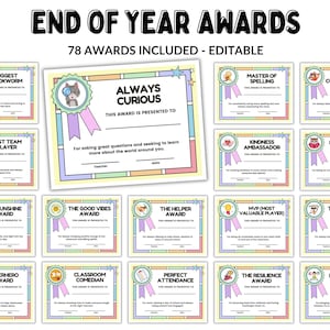Editable End of Year Awards Class Awards End Of Year Student Certificates Last Day of School Certificates For Students Teacher Awards