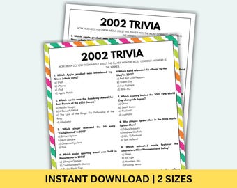 2002 Trivia Game Printable Birthday Games Born In 2002 Game 25th Birthday Games 25th Anniversary Games 2002 Trivia Questions Class of 2002