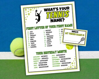 What's Your Tennis Name Game Druckversion Tennis Partyspiel Tennis Partyspiel Tennis Team Building Baseball-Spiel Tennis-Geburtstags-Party
