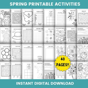 Könnte beinhalten: Ein druckbares Aktivitätsbuch mit 40 Seiten an Frühlingsaktivitäten für Kinder. Der Umschlag zeigt eine bunte Illustration eines Blumentopfs mit Blumen und dem Text "Lass uns im Dreck spielen!"