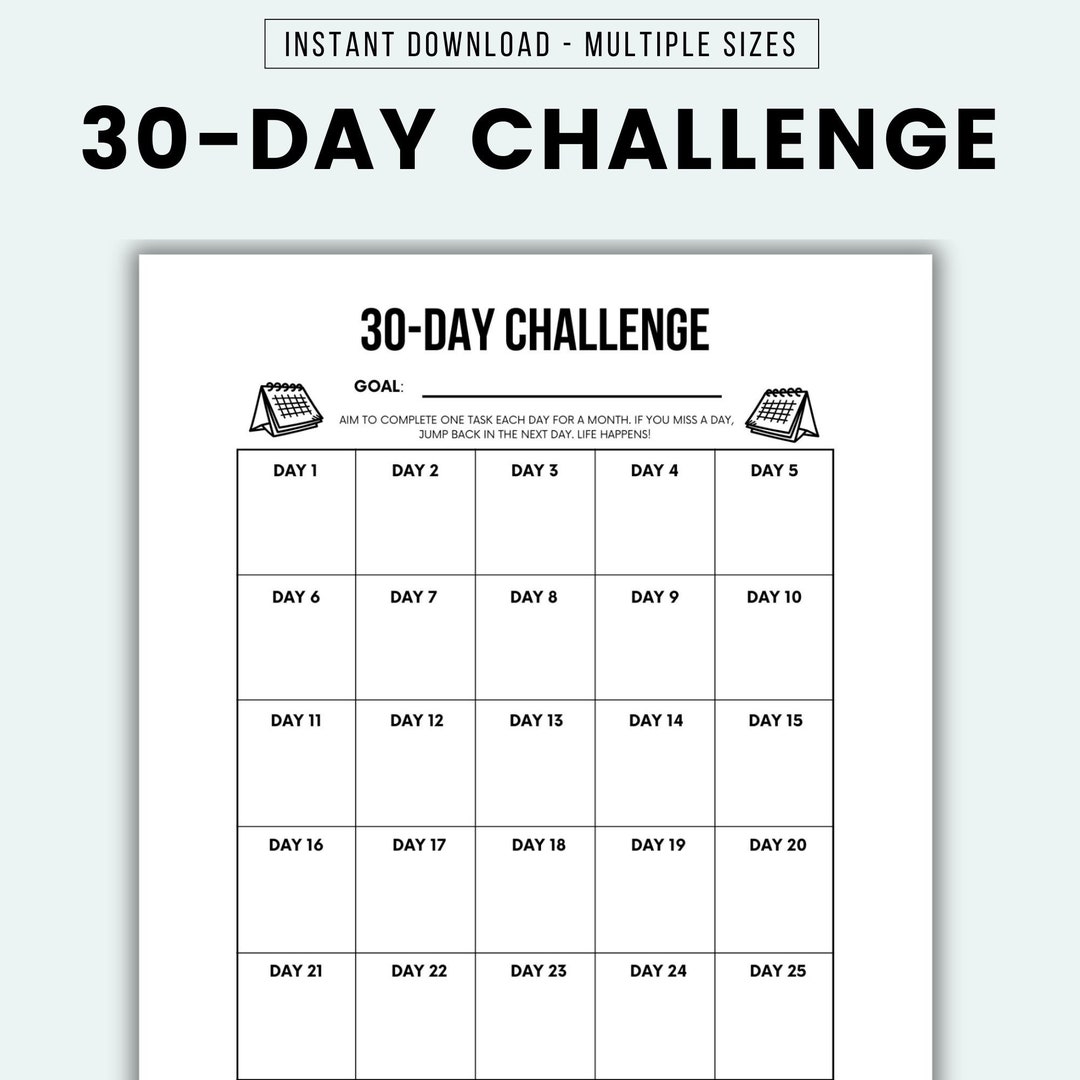 30 Day Challenge Printable 30 Day Challenge Tracker Daily Challenge ...