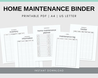 Home Maintenance Planner | Home Owner Planner | Home Maintenance Binder | PDF Instant Download Printable