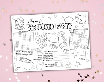 Sleepover Party Activity Placemat Printable Slumber Party Coloring Placemat Sleepover Party Activities Sleepover Birthday Party Activity Mat
