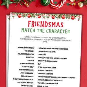 Friendsmas Match The Character Game Printable Christmas Game Christmas Party Game Friendsmas Party Games For Adults Christmas Trivia Game
