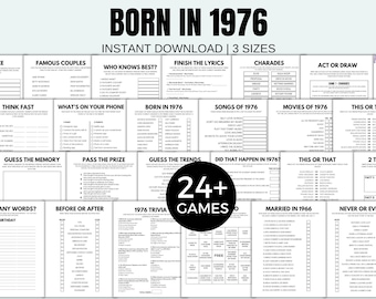 Juegos imprimibles para el 50.º cumpleaños Juegos para nacidos en 1976 Juegos para cumpleaños de 1976 Paquete de juegos para el 50.º cumpleaños Juegos para fiestas de 50.º cumpleaños Trivia de 1976