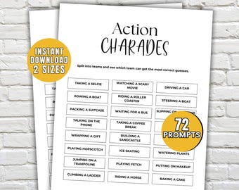 Action Charades Game Printable Charades For Kids Charades Cards Icebreaker Games Team Building Game Family Game Night Group Games