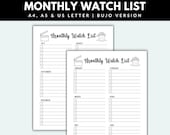 Monthly Watchlist Printable Bullet Journal Page pdf TV Show Tracker Bujo Movie Tracker TV Series Tracker Movie Planner Watchlist Tracker