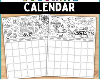 Kids Calendar 2026 Coloring Calendar Undated Calendar 12 Month Calendar End Of Year Parent Gift Monthly Coloring Page Printable Calendar