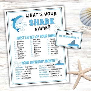 What&#39;s Your Shark Name Game Printable Shark Party Game Shark Week Game Shark Name Generator Shark Game Shark Birthday Party Activity