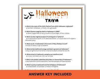 Halloween Trivia Game Printable Halloween Trivia Night Halloween Quiz With Answers Halloween Questions Halloween Party Game Halloween Games