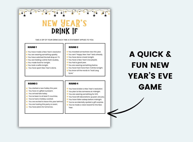 New Years Drink If Game Printable New Years Eve Game New Years Drinking ...