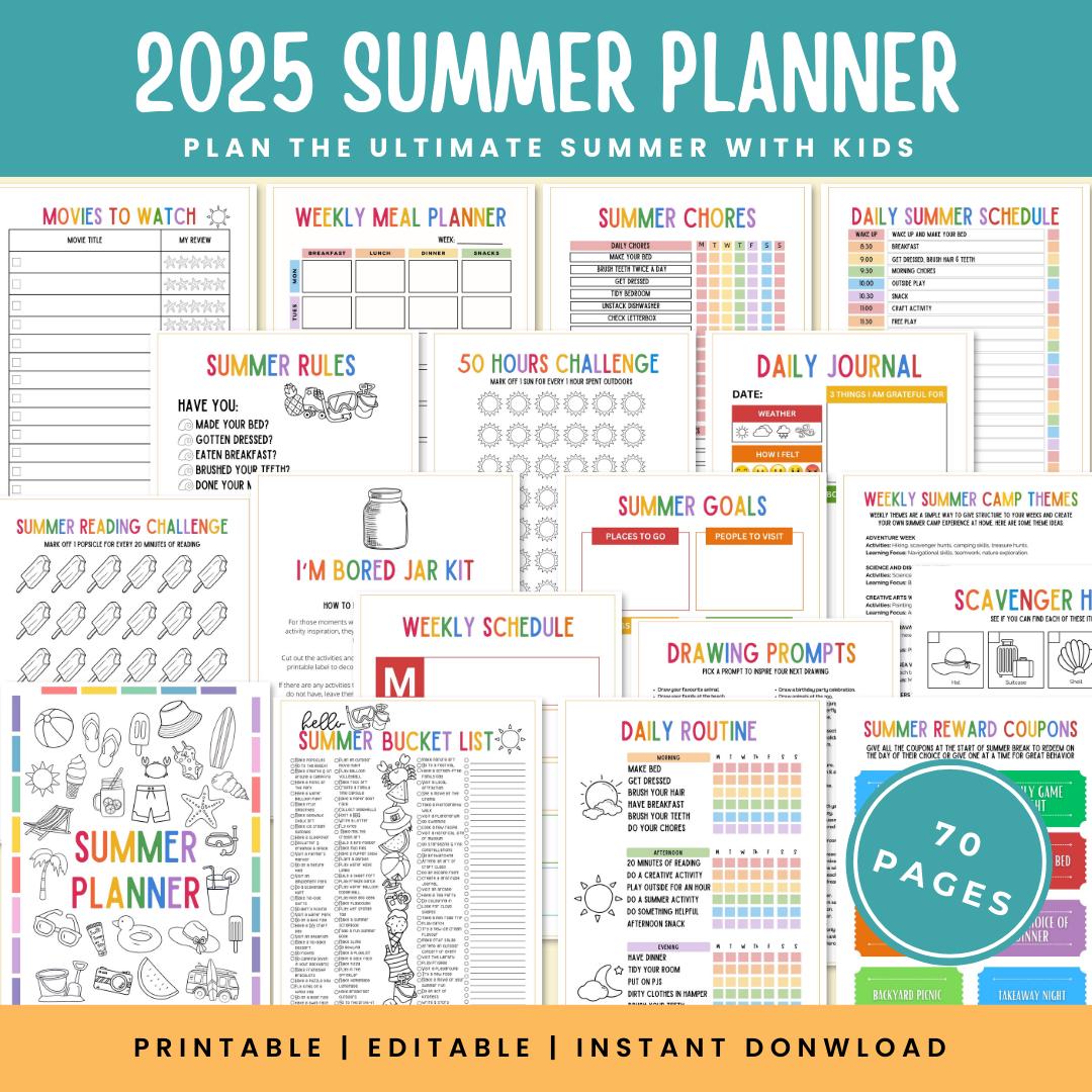 Summer Planner 2025 Printable Summer Camp At Home Summer Schedule For Kids Summer Activities Editable Summer Planner For Kids