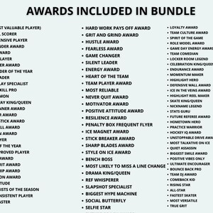 May include: A list of awards included in a bundle, with titles such as "MVP", "Top Goal Scorer", and "Best Attitude". The text is in black font on a white background, suitable for sports or achievement recognition.