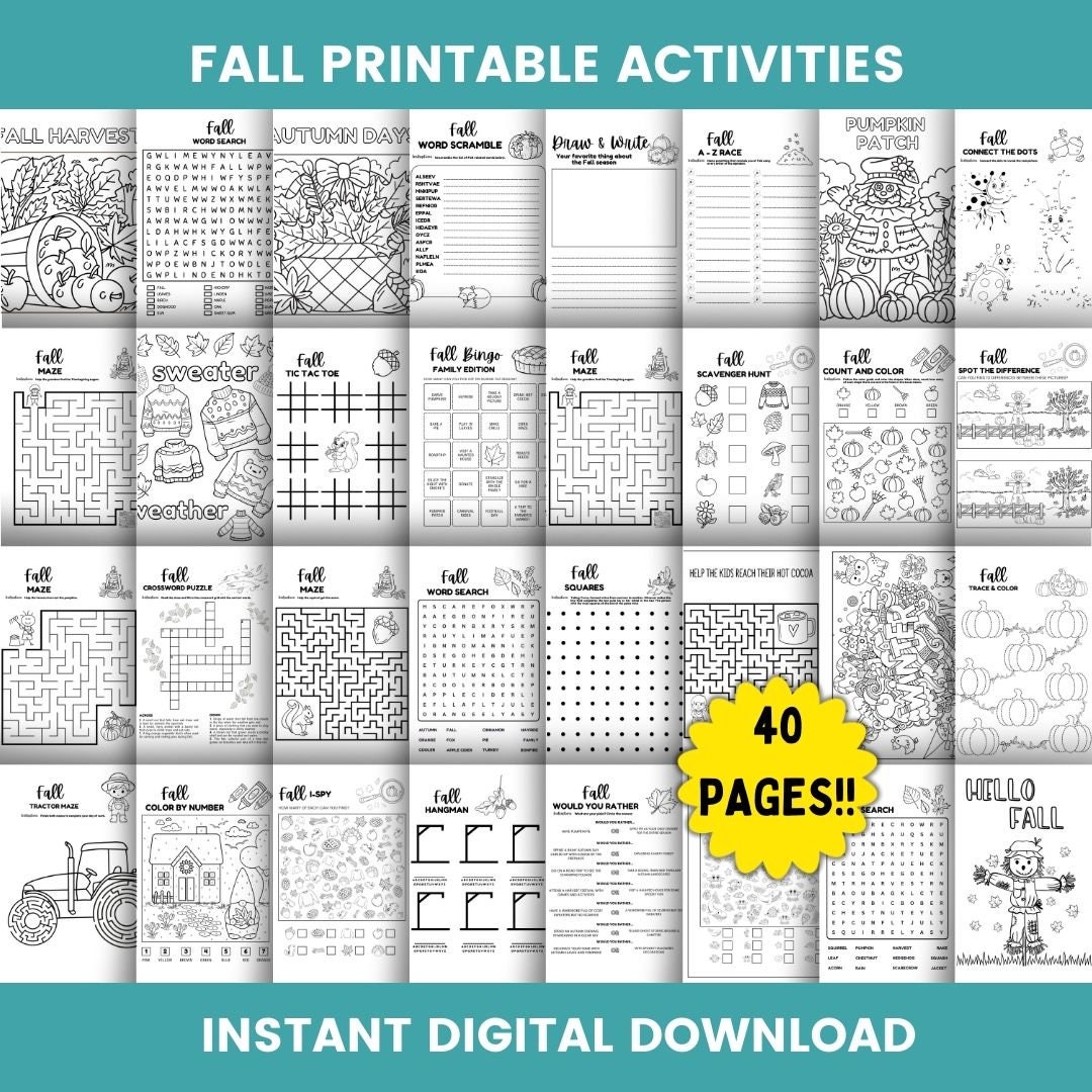 Fall Activity Bundle Printable Fall Kids Activities Autumn Activities For Kids Printable Activity Bundle Maze Coloring Pages Puzzles