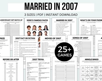 20th Anniversary Games Bundle Printable Anniversary Games Married In 2007 Games 20th Wedding Anniversary Games Born in 2007 Games Trivia