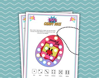 Juego de dados de dulces de los 90 Juegos para fiestas de los 90 Juego de fiesta imprimible para fiestas de cumpleaños de los 90 Juego de fiesta de los 90 Juegos para fiestas de cumpleaños de los 90 Juego de dulces
