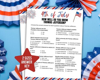 4.Juli-Trivia Thomas jefferson Trivia 4th of Jul 2020 Bundle Party-Spiele Und Party-Spiele Unabhängigkeitstag-Party-Spiel
