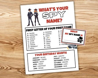 Was ist Ihr Spion Name Party Spiel Druckbare Spionage Party Spiel Spion Name Generator Geheimagent Party Spiel Spionage Party Aktivität Spionagespiele