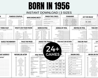 70th Birthday Games Printable Born In 1956 Games Born In 1956 Birthday Games 70th Birthday Game Bundle 70th Birthday Party Games 1956 Trivia
