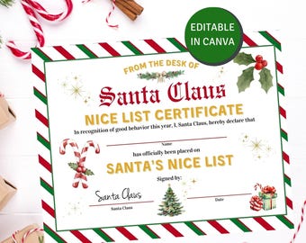 Christmas Nice List Certificate Santa Claus Note Editable Nice List Letter Christmas Eve Box Filler Printable Nice List Letter From Santa