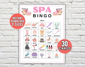 Spa Bingo Game Printable Bingo Cards Spa Party Games Pamper Party Game Spa Game Slumber Party Game Spa Party Activity Sleepover Activity