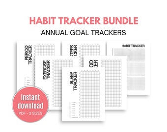 Gewoonte Tracker Bundel, Afdrukbare Gewoonte Trackers, Gewoonte Tracking Pagina's, A5 Planner Pagina's, Gewoonte Tracking, Jaarlijkse Gewoonte Trackers