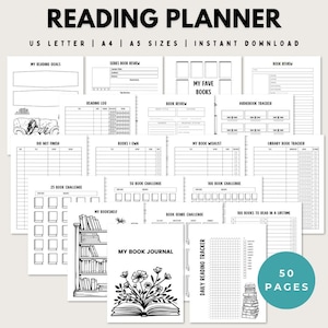 Book Journal Printable Reading Planner Book Tracker Bullet Journal Pages Book Review Journal Book Log Reading Challenge Bujo Book Journal