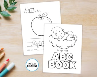 Libro ABC per bambini Attività per baby shower Primo libro ABC per bambini Attività per baby shower Primo libro dell'alfabeto Alfabeto per bambini Libro degli ospiti per bambini