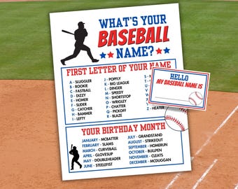 Whats Your Baseball Name Game Druckbare Baseball Party Spiel Baseball Party Spiel Baseball Team Building Baseball Spiel Baseball Geburtstagsparty