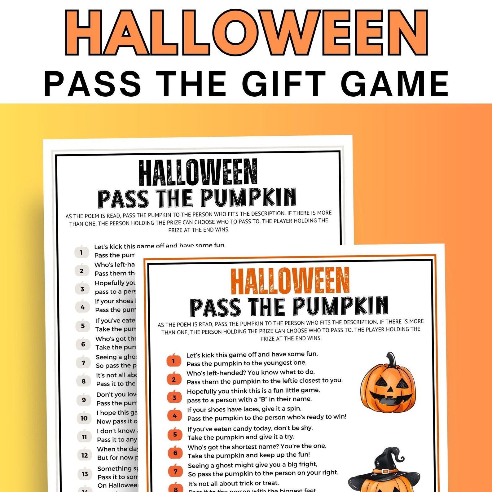 Pass the Pumpkin Game Printable Halloween Game Halloween Pass the Prize