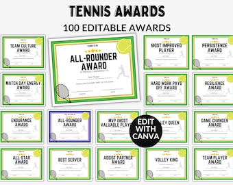 Editable Tennis Award Certificates Tennis Team Awards End of Season Awards Tennis Awards Tennis Certificates Funny Team Awards Tennis Party
