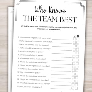 Who Knows The Team Best Office Party Game Printable Team Building Games Office Games Staff Meeting Games Ice Breaker Games Work Party Games