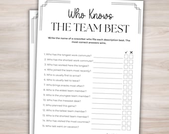 Who Knows The Team Best Office Party Game Printable Team Building Games Office Games Staff Meeting Games Ice Breaker Games Work Party Games
