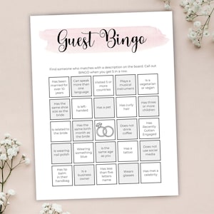 Wedding Guest Bingo Bridal Shower Game Bachelorette Party Game Printable Hen Party Game Wedding Game Wedding Bingo Find The Guest Bingo
