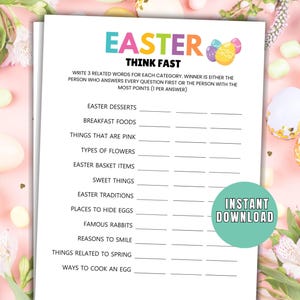 Easter Think Fast Party Game Printable Easter Party Game Think Fast Game Easter Game Easter Family Game Fast Thinking Game Easter Activities