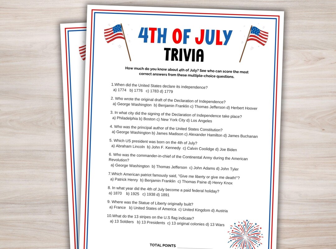 4th of July Trivia Game Printable 4th of July Game 4th of July Party ...