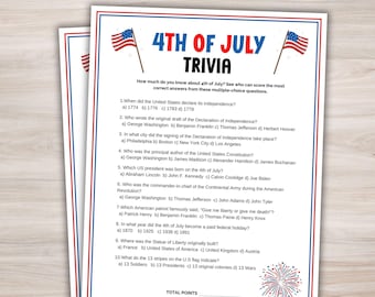 4. Juli Trivia Spiel Printable 4. Juli Spiel 4. Juli Party Spiel Unabhängigkeitstag Trivia Vaterländische Spiele Amerikanisch Trivia Juli Quiz