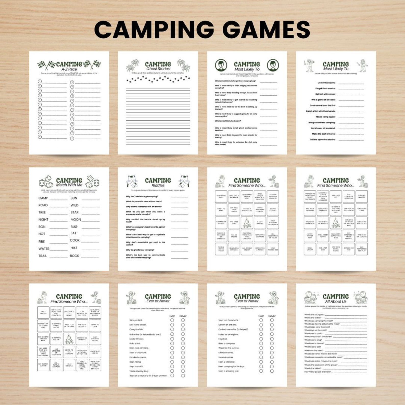 Camping Games Bundle Printable Camping Games Kids Adults Camping ...