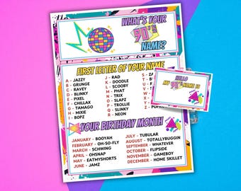 What's Your 90er Jahre Name Gesellschaftsspiel Printable 1990er Jahre Gesellschaftsspiel 90er Jahre Name Generator Neunziger Jahre Gesellschaftsspiel 90er Jahre Mottoparty Action lassen Retro Party