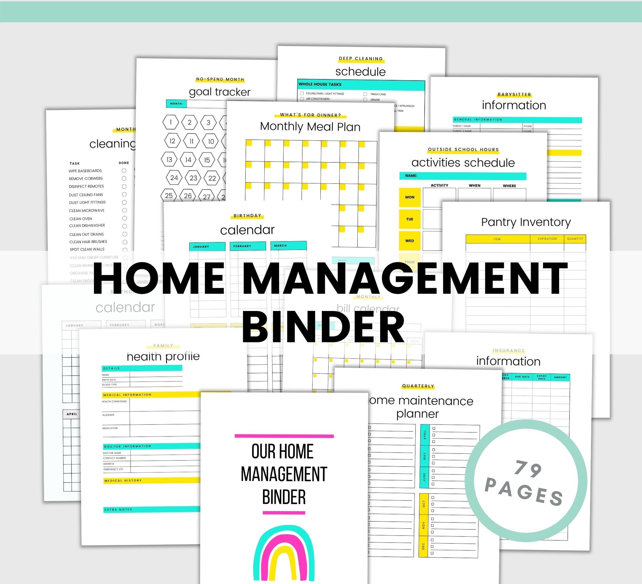 Household Management Binder Printable Home Planner Home Maintenance Kit ...