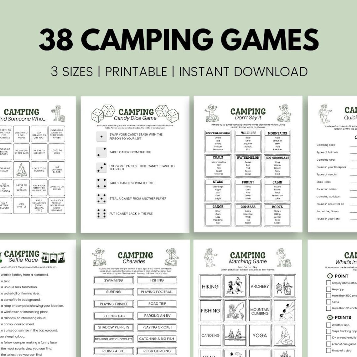 Camping Games Bundle Printable Camping Games Kids Adults Camping ...