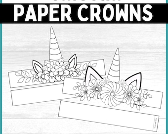 Couronne de licorne en papier Couronne de licorne imprimable Corne de licorne à colorier Bandeau de licorne imprimable à colorier Cadeau d'artisanat de fête Licorne à colorier